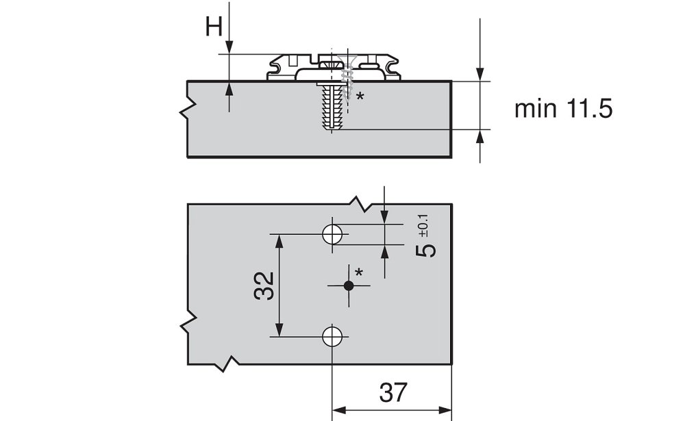 174H7100E CLIP, монтажная планка с эксцентриком, крест, подъем 0мм, крепление Expando