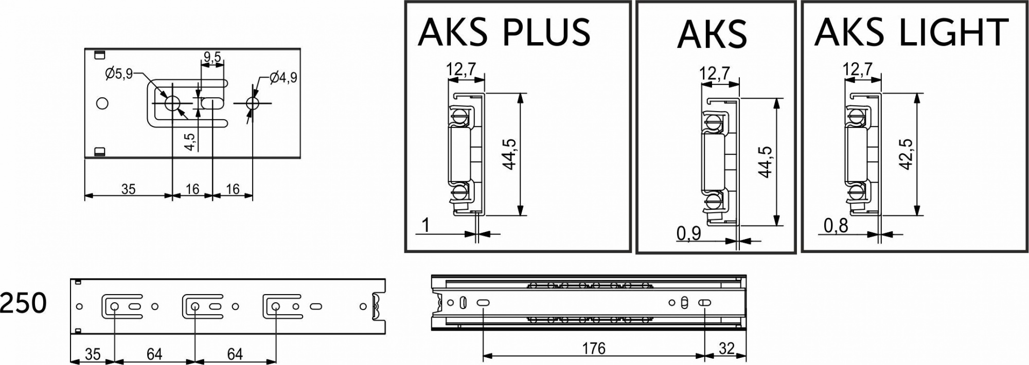 Направляющая Шариковая h=45 L-500 AKS